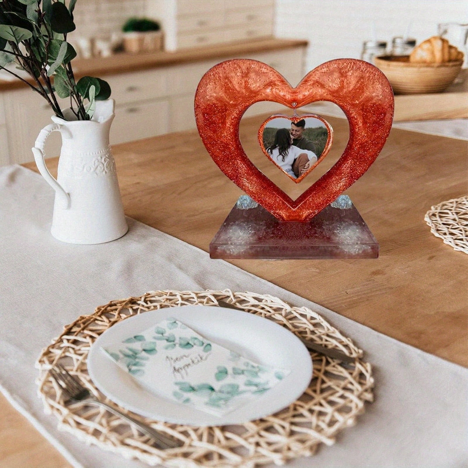4Pcs Photo Frame Resin Molds, 3D Heart-shaped Silicone Molds for Epoxy Resin, Photo Frame Display Shelf Resin Mold Silicone for DIY Resin Casting Art Crafts Table Home Decor Gift