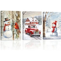 ZHONGYUTONG Christmas Canvas Wall Art 3 Pieces Snowman Cardinal Red Barn Truck Poster Prints Farm Winter Snow Scene Artwork Home Decor (11.00" x 14.00" x 3PCS)