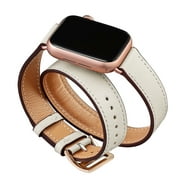 WFEAGL iWatch Band Leather Double Tour Replacement Band 42mm 44mm Ivory/Rose Gold
