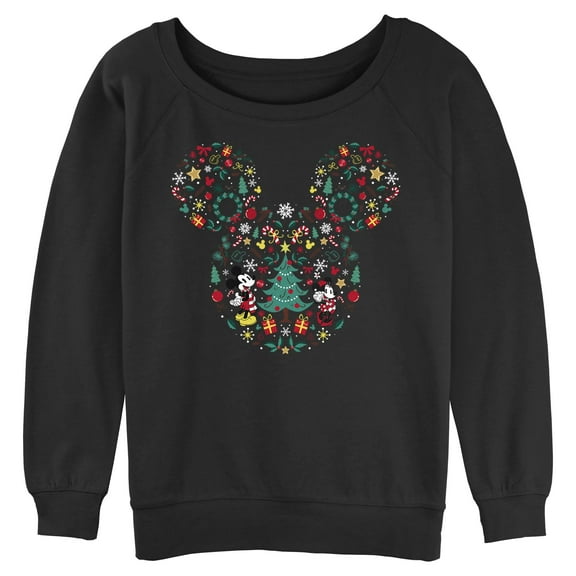 Juniors Mickey & Friends Christmas Wonderland Icon Collage Sweatshirt