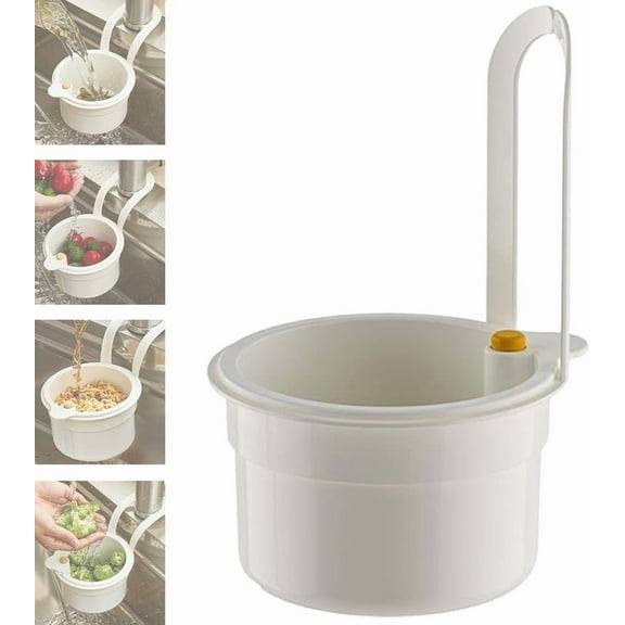 Sink Strainer Basket, Sink Food Catcher, Hanging Kitchen Sink Strainer Basket, Food Fruit Vegetable Drain Shelf Sink Storage Holder, Kitchen Essentials Hanging, Easy to Install, Fine Mesh(White)