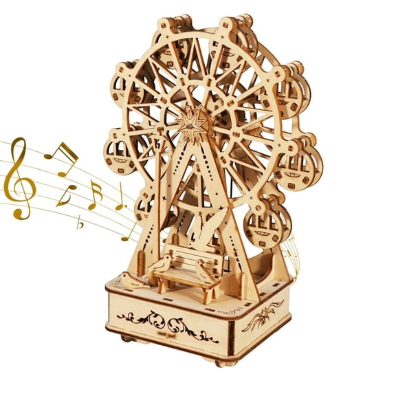 Rotating Ferris Wheel Music Box - 3D Wooden Puzzle for Adults, DIY Handmade Model Kit with Mechanical Gears, Romantic Birthday or Christmas Gift for Women/Men