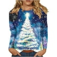 thumbnail image 2 of Craaazy Christmas Shirts for Women Crew Neck Long Sleeve Womens Tops Colorful Xmas Print Blouse Gifts for Women, 2 of 9