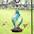 thumbnail image 3 of LUJII Ice Cream Shaped Spiral Hummingbird Feeder for Outdoors Hanging, Hand Blown Glass, 28 fl.oz, Leak Proof & Rustproof, Includes an Ant Moat with Hook, Unique & Stylish Glass Art & Decor (Teal), 3 of 7