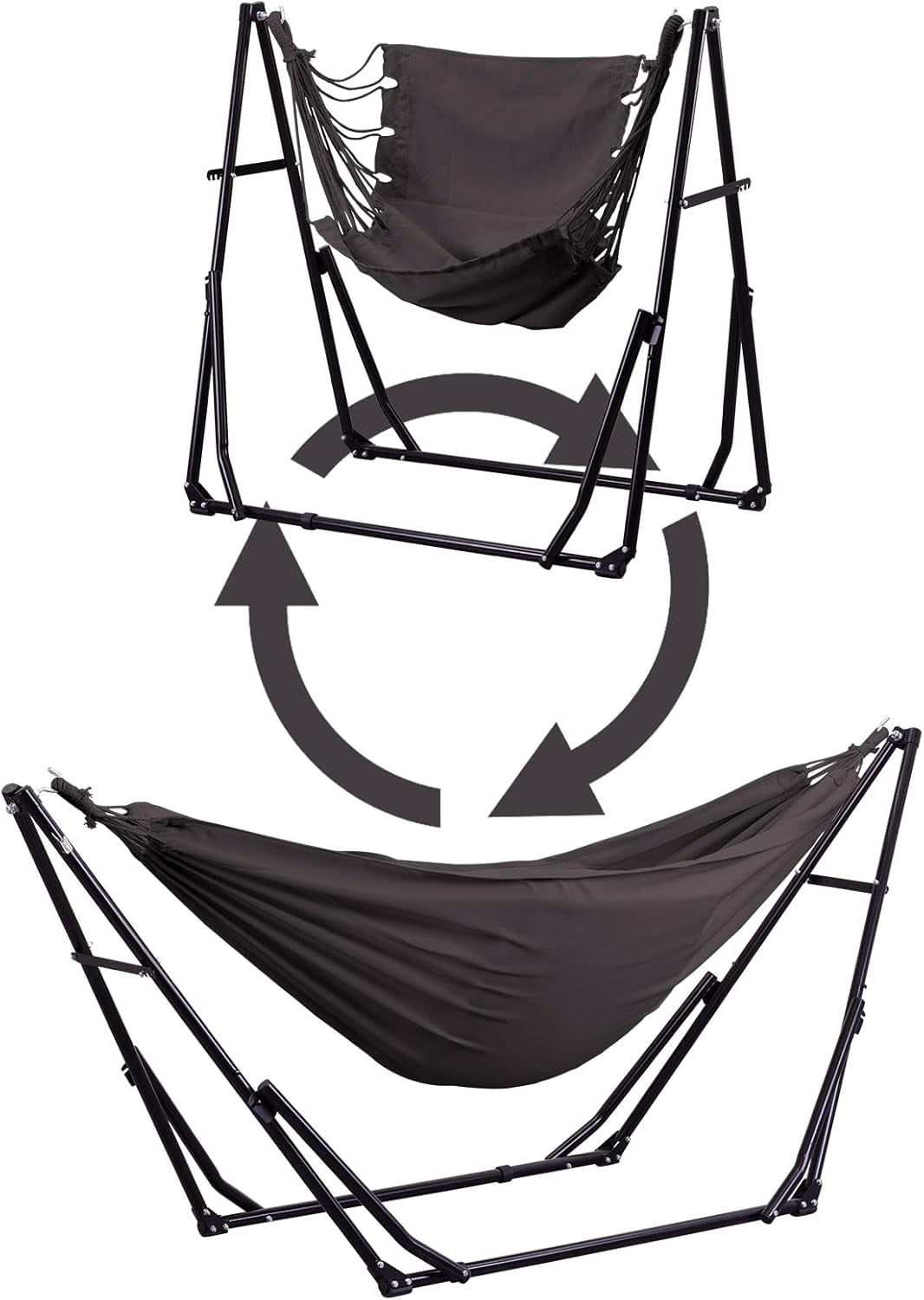 2 in 1 Hammock with Stand, Outdoor Hammock Swing Chair with Portable Heavy Duty Stand, Multi-Functional Hammock Stand 480 lbs Weight Capacit-Gray