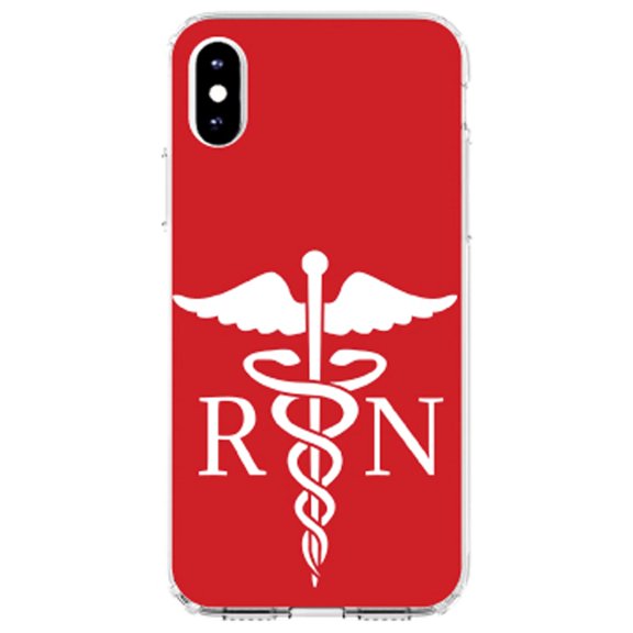 DistinctInk Clear Shockproof Hybrid Case for iPhone XR (6.1" Screen) - TPU Bumper, Acrylic Back, Tempered Glass Screen Protector - RN Registered Nurse Symbol - Show Your Support for Nurses