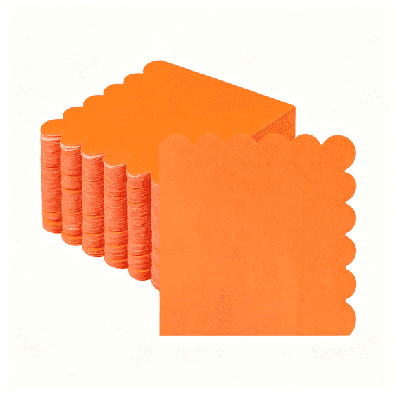 CCOCC 100 Pcs Orange Napkins Disposable,2-Ply Scalloped Paper Napkins 10X10"Es,Orange Paper Napkins for Wedding Birthday Party Baby Shower Dinner