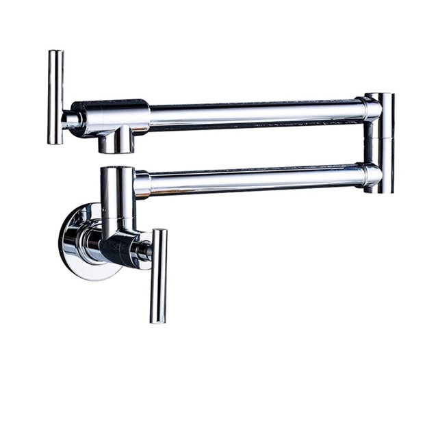 Pot Filler Double Joint Spout Folding Stretchable Swing Arm Wall Brass Kitchen Faucet Single Hole Two Handle Kitchen Sink Tap ,High Water Flow Rate