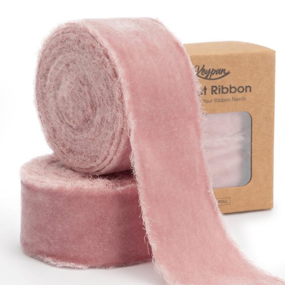 Llavero decorativo con cinta de terciopelo, 3 metros, 3,8 cm, rosa deshilachado