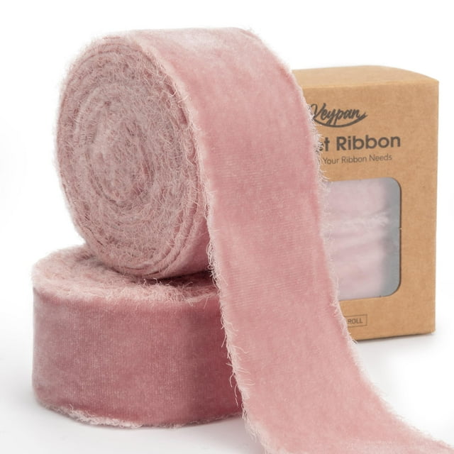 Llavero decorativo con cinta de terciopelo, 3 metros, 3,8 cm, rosa deshilachado
