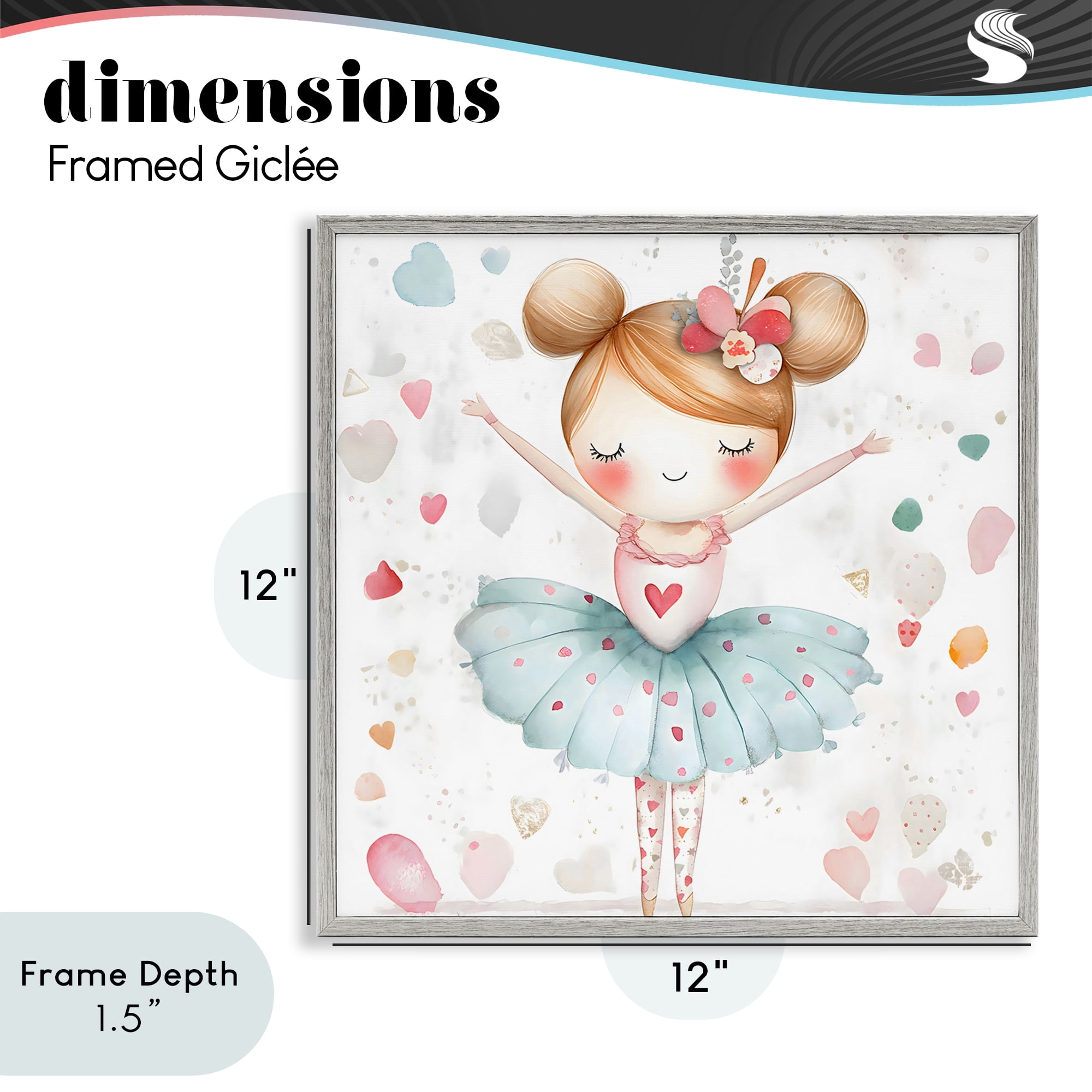 Stupell Industries Cute Ballerina with Hearts Gray Framed Giclee Art, design by Creative Studio