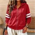 thumbnail image 2 of Women's Zip Up Hoodie Jacket Striped Sleeve Long Sleeve Casual Loose Fit Sweatshirt Coat Y2K Streetwear Spring Fall Outwear with Pocket Red, 2 of 7