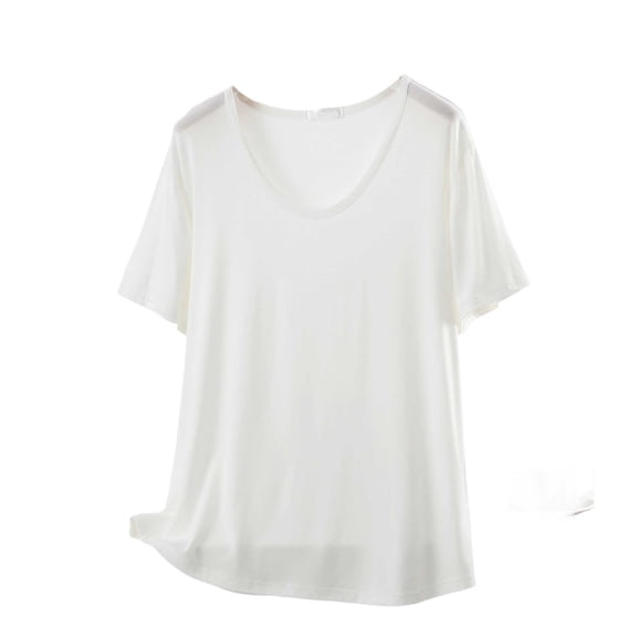Besolor Plus Size Pajamas Tops for Women Summer Lightweight Casual Comfy Crewneck Short Sleeve Shirts Homewear