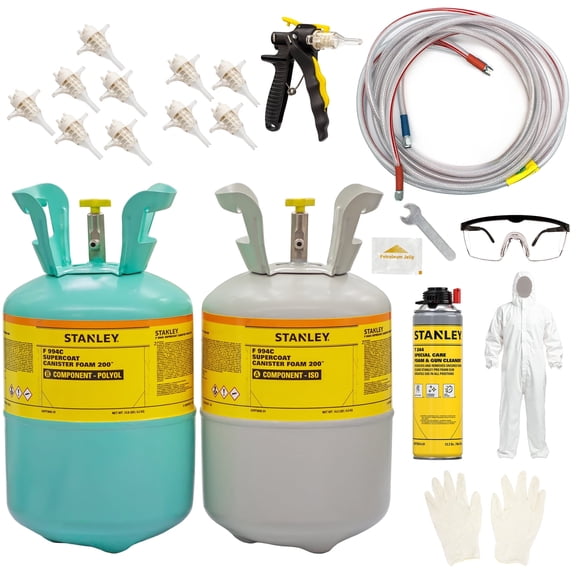 Stanley F994C SuperCoat Canister Spray Foam Insulation Kit (200 Board Feet) - Class A Fire Rated Closed Cell Two-Component Polyurethane Foam - R-6.27 per Inch - Includes Gun & Hose, 1 Pack