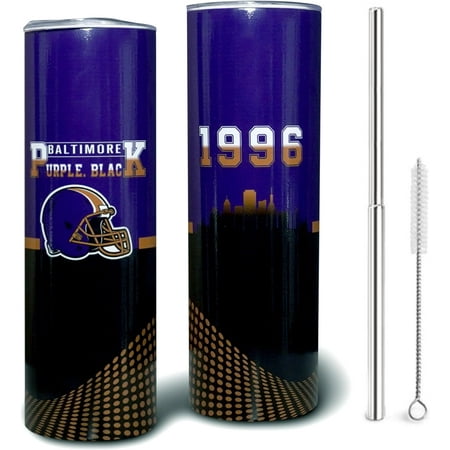 

Baltimore Football City Classic Team Color Year 20oz Stainless Steel Tumbler with Lid and Straw for Football Fans Men Women Gifts Skinny Travel Cup Keeps Drinks Cold & Hot
