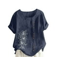 thumbnail image 2 of Gamivast Women's Linen Shirt Loose Fitted Floral Graphic Short Sleeve Casual Blouse Trendy Crew Neck Travel Going out Tops Summer Vacation outfits, 2 of 5