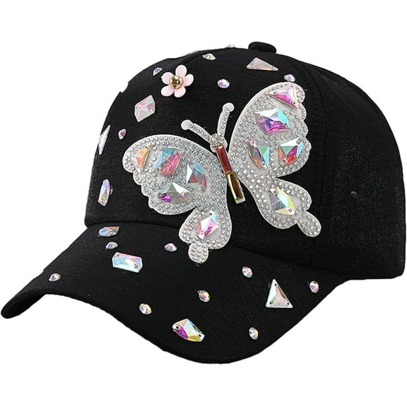 Colorful Rhinestone Baseball Cap Women Bling Butterfly Sequin Sun Protection Duckbill Hat Breathable Cotton