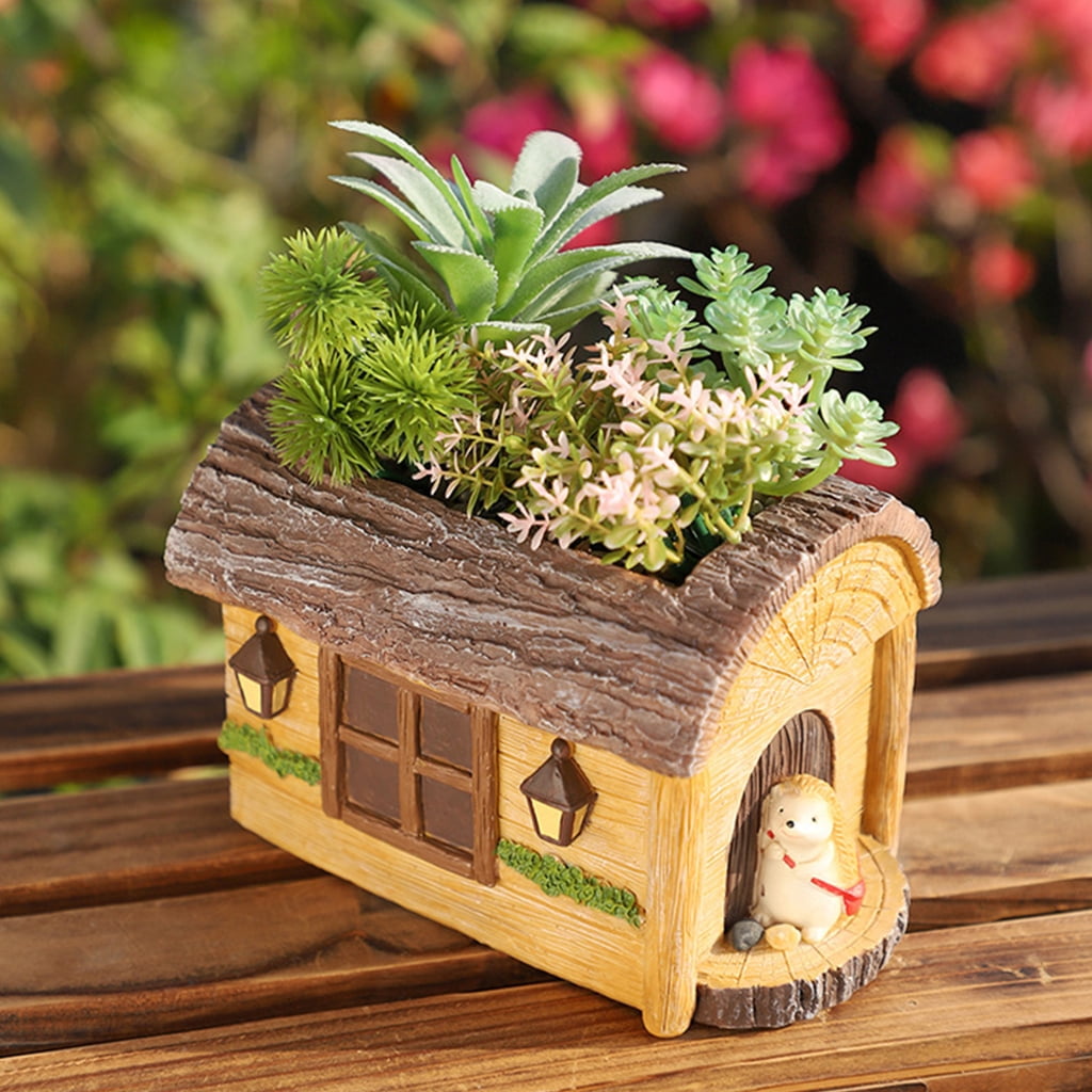 JZROCKER Stump House Statue Decors Desktop Easter Figurines Ornament Cartoon Statue Landscape Miniatures