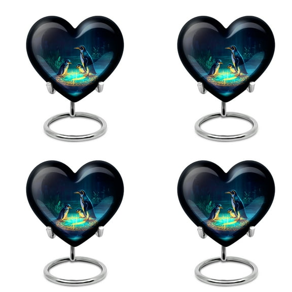 Yatskia Mystic Penguins Mini Cremation Urns for Human Ashes Adult Brother and Sister, Little Memorial Urn for Ashes Adult Dad, (Heart Pack of 4, 3 Inch)