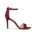 thumbnail image 3 of BLISSFUL STEP Sandales à talons aiguilles en suède à lanières de couleur unie pour femmes, bordeaux, 7,5, 3 of 8