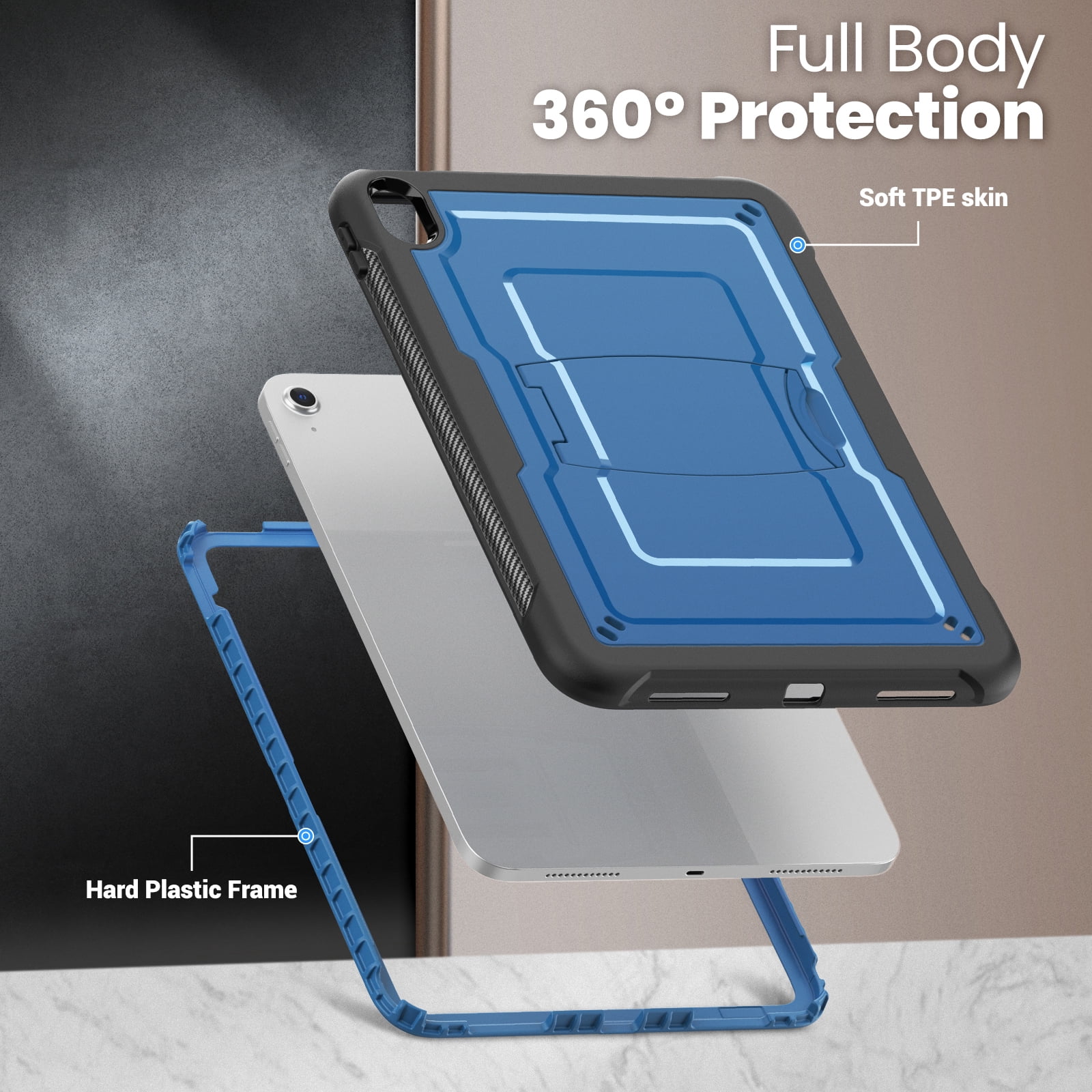 Allytechgroup Case for Apple iPad (A16) 11th Generation 11 inch 2025 with Pencil Holder/Kickstand Hard PC + Soft TPE Bumper Rugged Slim Stand Shockproof Shell Heavy Duty Protection Cover, Navyblue