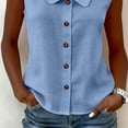 thumbnail image 6 of Button Up Shirts Sleeveless Tank Tops for Women Linen Blend Collared Blouses S-3X Plus Size Summer Clothes (3XL, Blue), 6 of 8