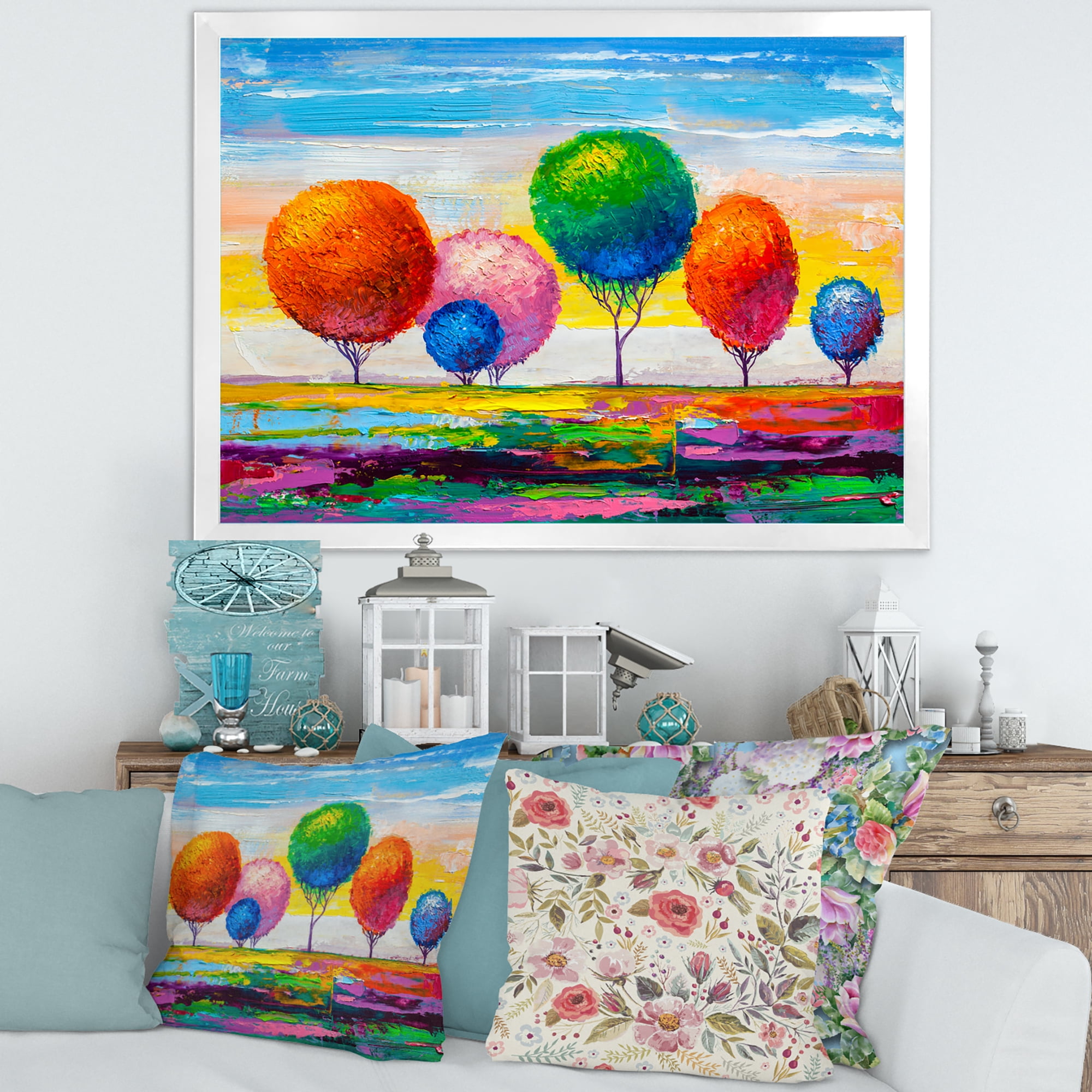 Designart 'Ornamental Colourful Trees VI' Modern Framed Art Print