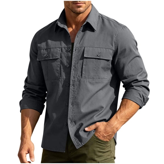 Kezqiaxn Mens Button Down Shirt Quick Drying Long Sleeve Breathable Work Shirts with Pockets Plus Size Fashion Mens Clothes