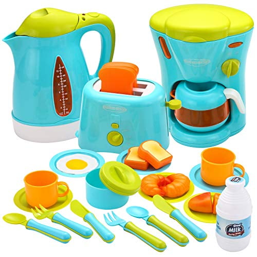 JOYIN Kids Kitchen Pretend Play Toys with Coffee Maker Machine, Kettle