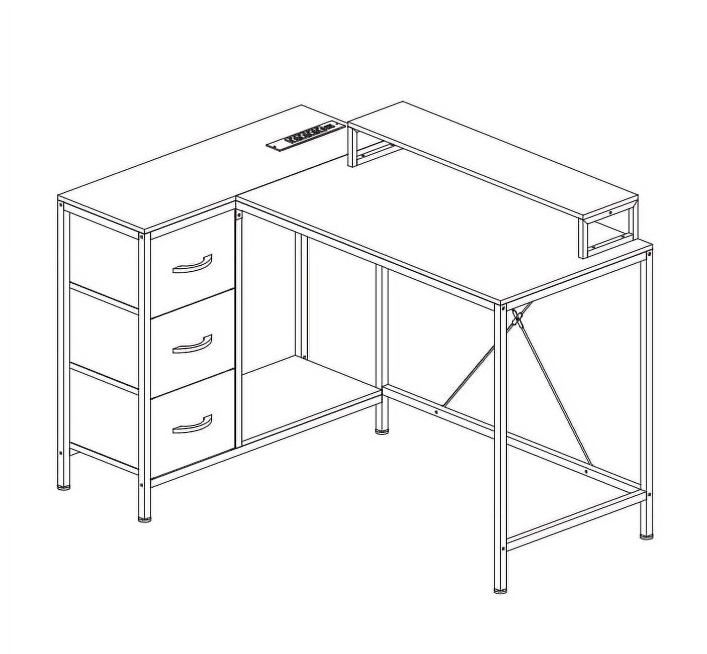 L Shaped Desk with Power Outlets & LED Lights, Computer Desk with Drawers & Shelves, Corner Desk Gaming Desk Home Office Desk