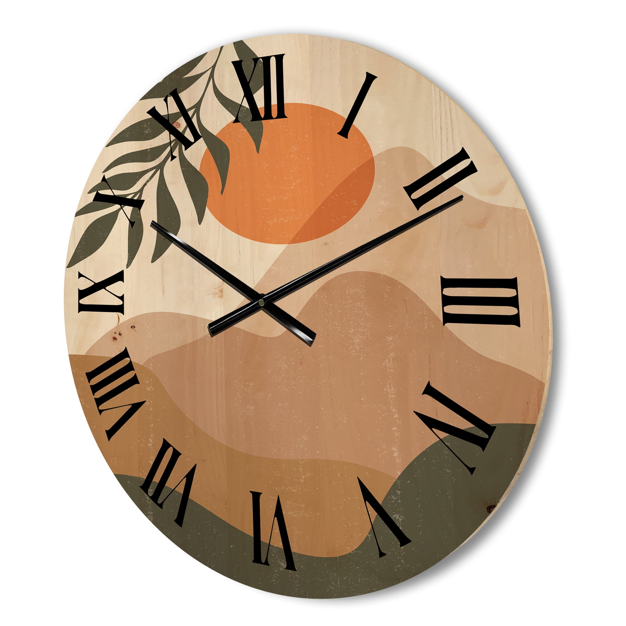 Designart 'Abstract Earth Toned Mountains With Red Moon I' Modern Wood Wall Clock