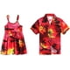 Matching Boy and Girl Siblings Hawaiian Luau Outfits in Sunset Red and Blue – image 2 sur 4