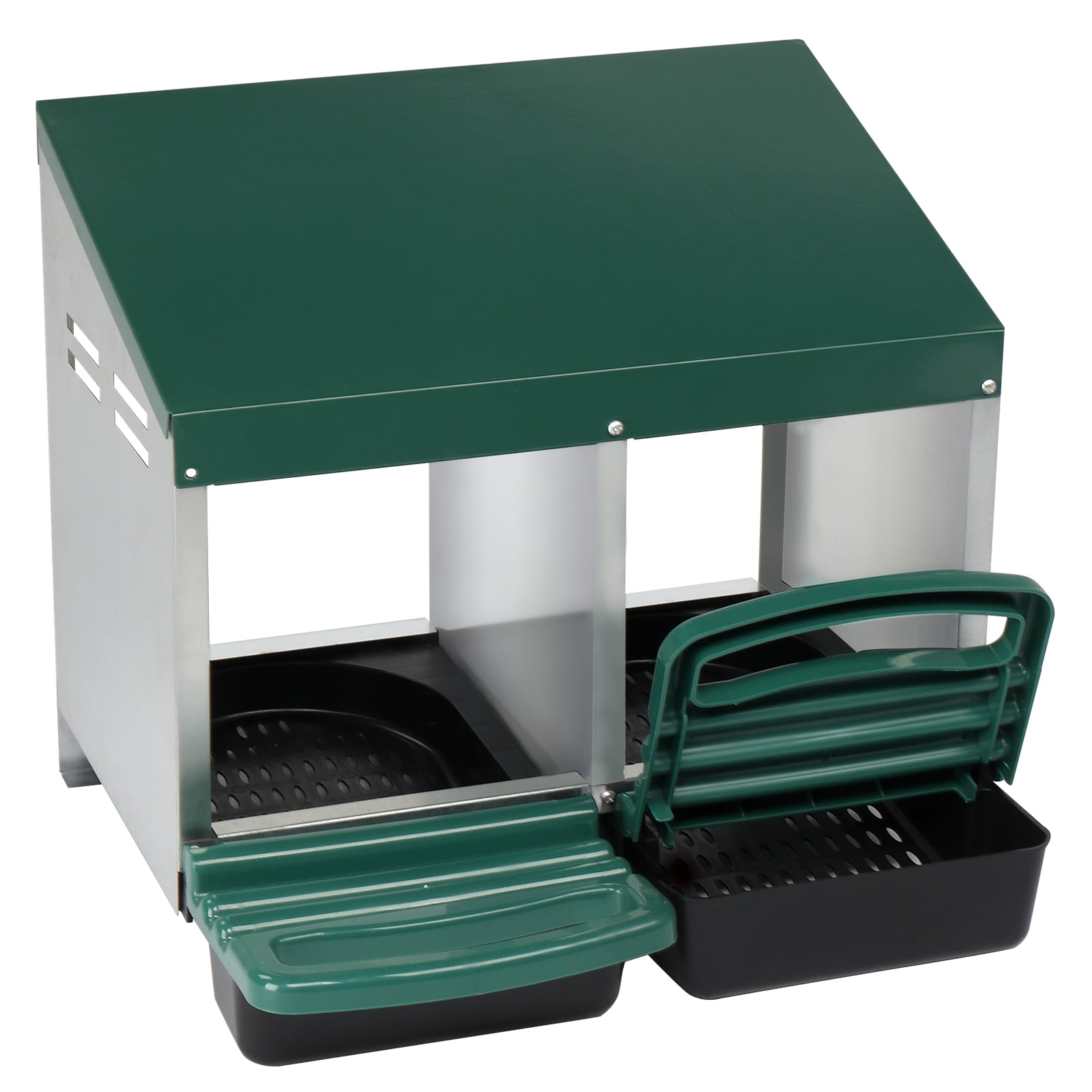 Chicken Nesting Box with Plastic Basket, 2 Compartment Roll Out Egg Nest Box Chicken Laying Box Hens Chicken Coop Box, Green