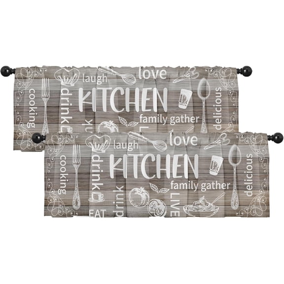 2 Pack Valances Window Treatments, Farmhouse Rustic Vintage Family Brown Country Drapes Adjustable Curtain for Windows Living Room Kitchen Over Sink, 52x18 Inch Rod Pocket Valances