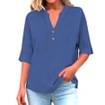 thumbnail image 6 of Linen Shirts for Women T-Shirts for Women Tee Shirts Womens Loose Fitting Tops Boho Tops Plus Size Tops Plus Size Summer Outfits Cotton Linen Tops Trendy Tee Shirts Gauze Blouses Blue L, 6 of 8