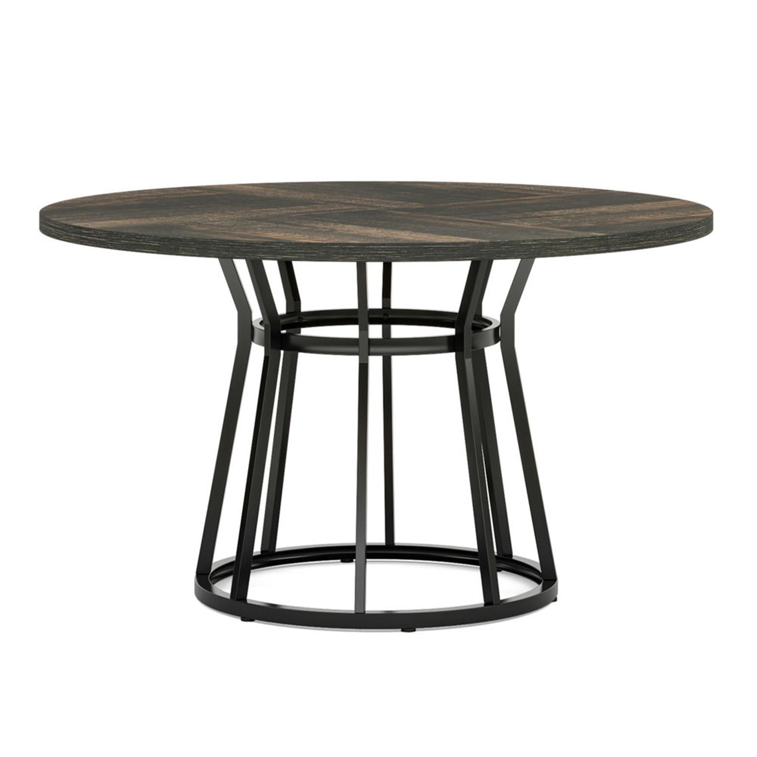 Demi Bonn 47" Modern Round Dining Table for 4 People, Kitchen Dinner Table with Metal Base for Dining Room, Home, Living Room Furniture, Gray