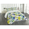 thumbnail image 3 of Ambesonne Modern Quilted Bedspread Set 3 Pcs, Geometric Retro Theme, Queen Size, Blue Yellow and Black, 3 of 5