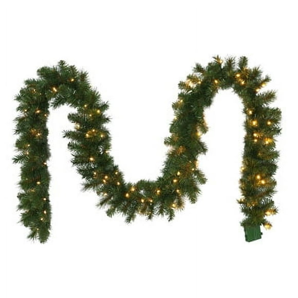 Artificial Garland, 100 Warm White LED Lights, 10-In. x 9-Ft. -277-G8208-9/10LW3K1-JB