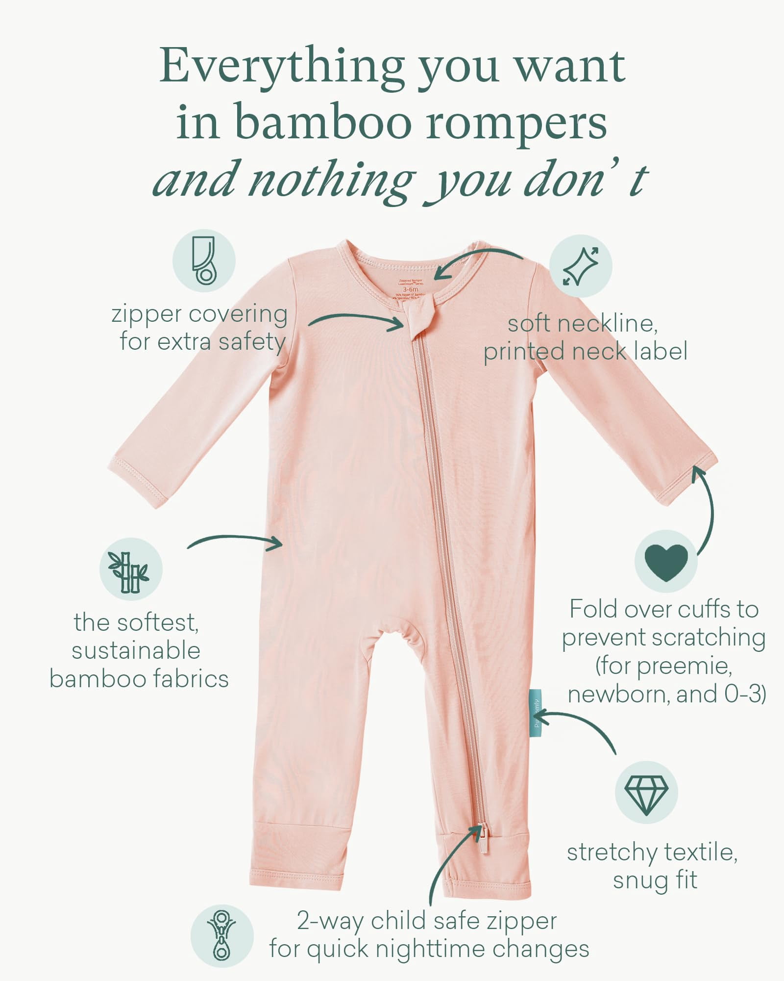 Baby Long Sleeve Romper Jumpsuit, Premium Soft Rayon One Piece Pajamas Boy Girl 2-Way Zipper Coverall Sleeper