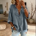 thumbnail image 7 of Craaazy Ladies Fashion 3/4 Sleeve Topss, V Neck Button Down Casual Shirt, Loose Fit Comfy Blouse for Everyday Outfits Gifts, 7 of 7