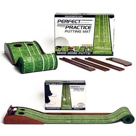 Perfect Practice 2-Hole Golf Putting Mat - 9.5ft Portable Putting Green, Indoor & Outdoor Practice, with Ball Return - Golf Training Aid for Home, Office, Backyard - Golfing Gifts for Men