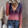 thumbnail image 2 of Women’s Long Sleeve Henley T Shirts Button up Slim Fit Tops Gradient Print Scoop Neck Ribbed Knit Shirts Tunic, 2 of 5