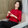 thumbnail image 2 of Blusas y camisas de seda auténtica de alta calidad para mujer, 92 % coreanas, de manga larga y cuello alto, novedad de 2022, 2 of 5