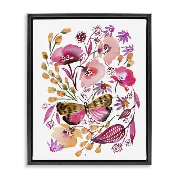 Stupell Industries Eclectic Abstract Pink Botanicals Black Floating Frame Canvas Art, 17 x 21, by Bley Hack