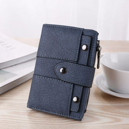 Women's Retro Scrub Casual Buckle Rivet 3 Fold Card Wallet