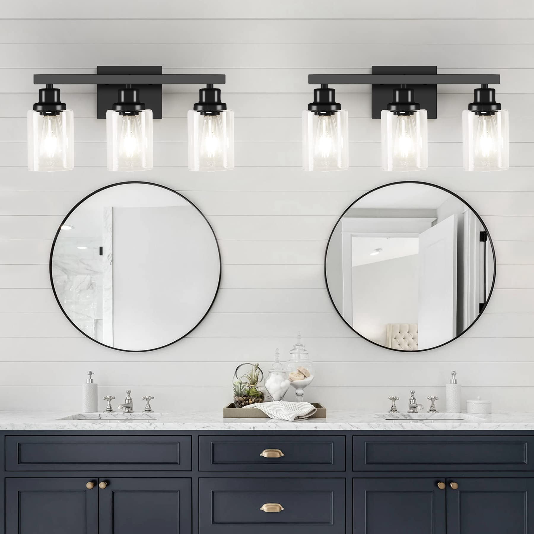 3-light Bathroom Light Fixtures  Black Vanity With Clear Glass Shade Modern Wall Lights Over Mirror Farmhouse Sconces Lighting For Bedroom Livingroom