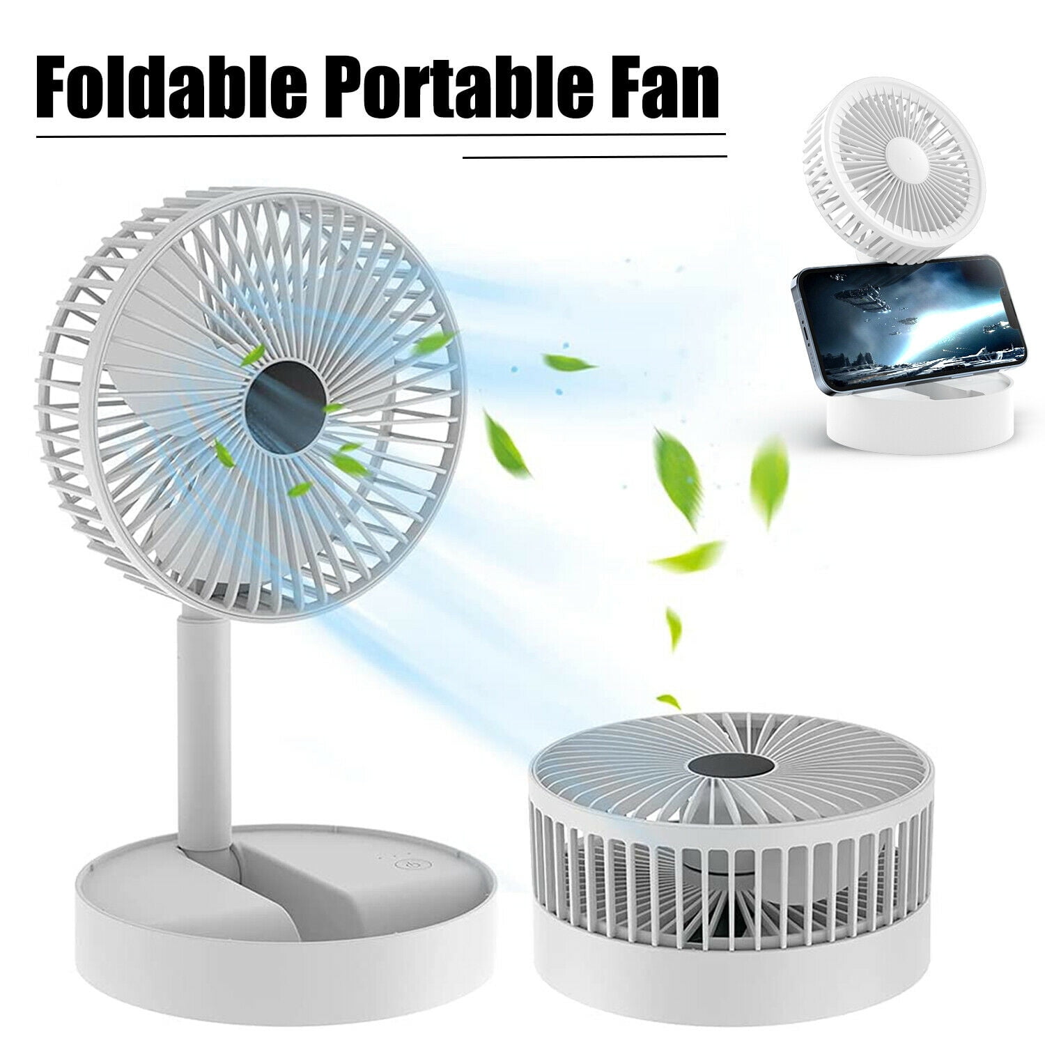 Foldable and Adjustable Fan, for Desks and Bedsides, USB Rechargeable