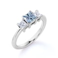 thumbnail image 4 of JeenMata 1 carat Princess Cut Light Blue Created Aquamarine Trilogy Vintage Engagement Ring in 18k White Gold over Silver, 4 of 6