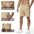 thumbnail image 3 of Mens Casual Shorts Cotton Drawstring Summer Beach Stretch Twill Chino Golf Shorts Whit Zipper Pockets Khaki 40, 3 of 6