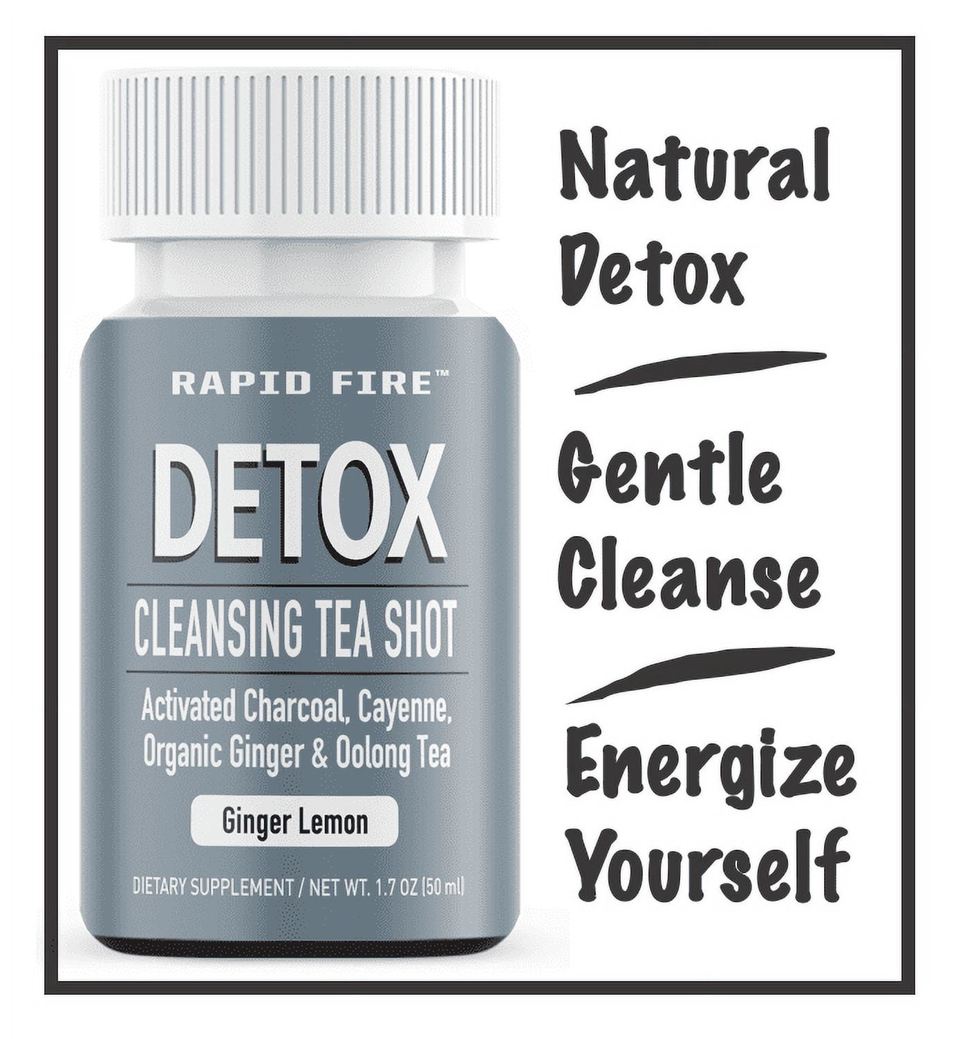 Rapid Fire Detox Cleansing Tea Shot, Activated Charcoal, Ginger Lemon flavor 1.7 oz. (7 Count)